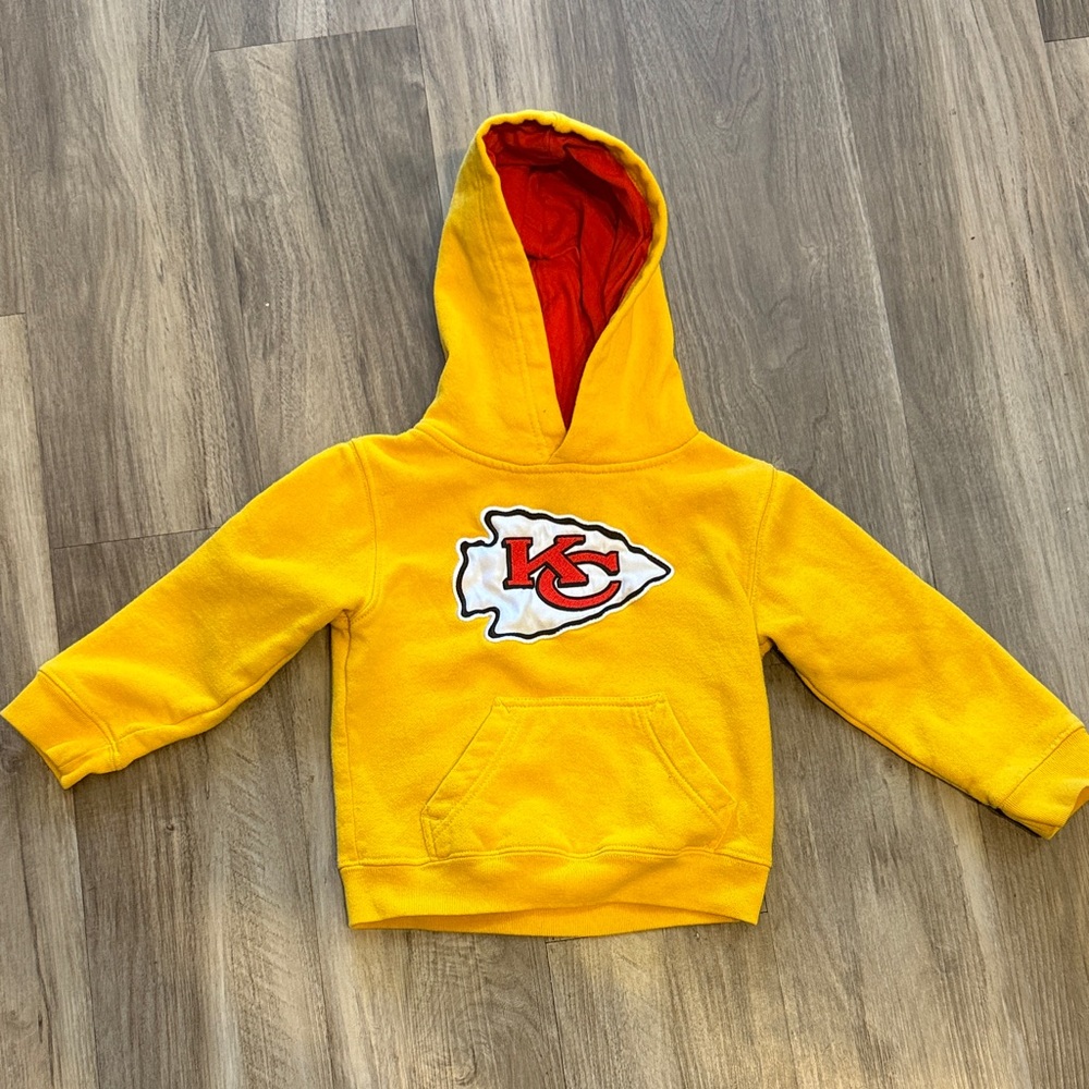 NFL KC Chiefs Kids Yellow Hoodie with Red Emblem